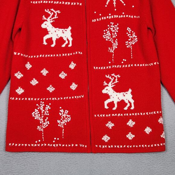 Emma James Sweater Womens Medium Red Zip Cardigan Reindeer Christmas Holiday - Picture 6 of 14